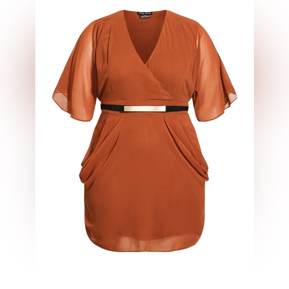 City Chic Dresses & Skirts - CITY CHIC Draped Faux Wrap Mini Dress w Belt - Rust Orange